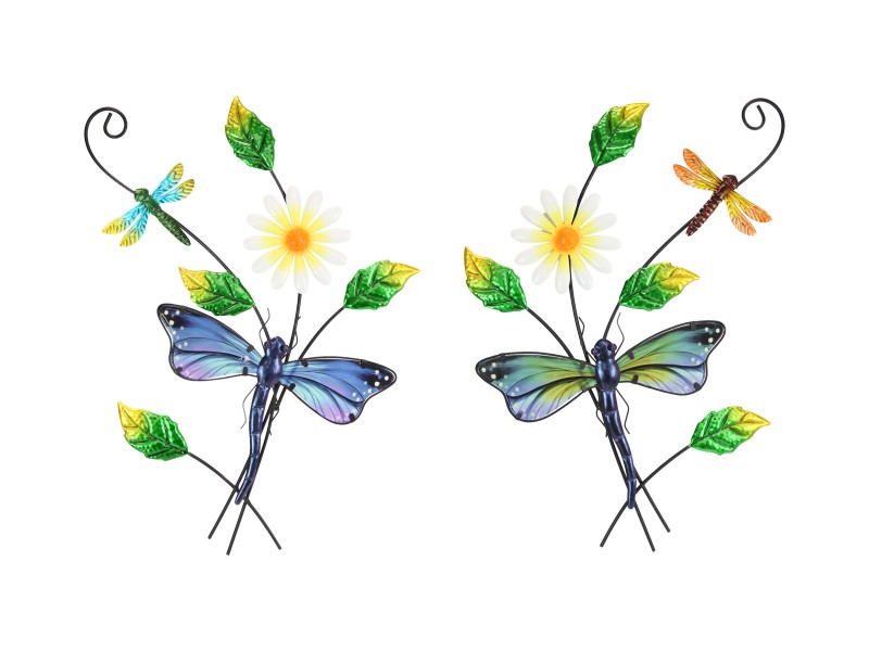 Metal & Glass Dragonfly & Daisy Wall Art (Large)